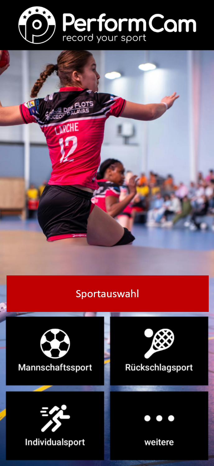 PerformCam App – Sportauswahl